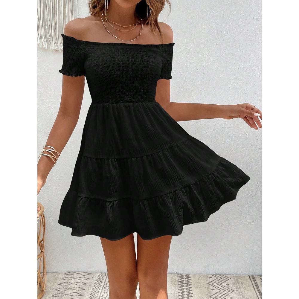 🌟 Off the Shoulder Ruffle Hem mini Dress - Picture 1 of 8